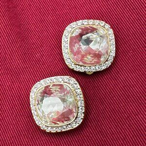 Valentino Square Crystal & Pave Crystal Clip-On Earrings Gold-Tone